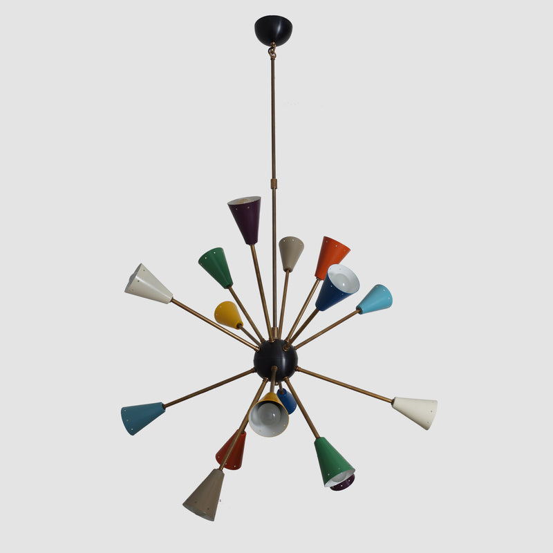 Stilnovo Multi Color Mid Century Italian Brass Sputnik Chandelier