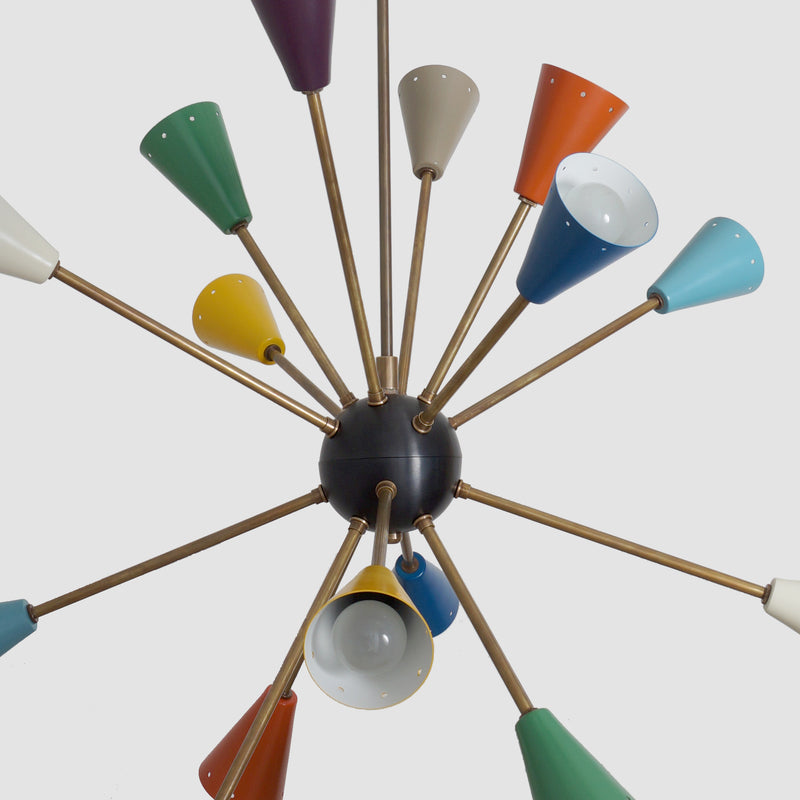 Stilnovo Multi Color Mid Century Italian Brass Sputnik Chandelier