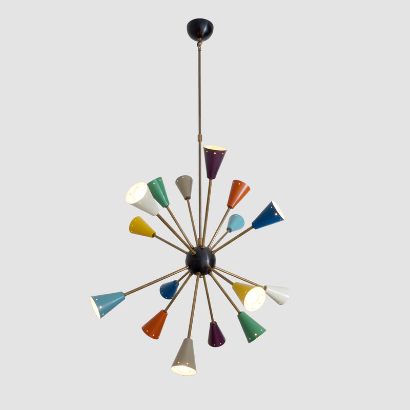 Stilnovo Multi Color Mid Century Italian Brass Sputnik Chandelier