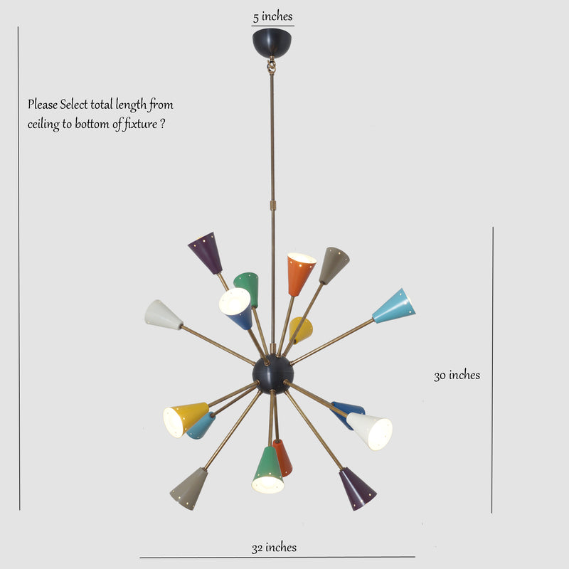 Stilnovo Multi Color Mid Century Italian Brass Sputnik Chandelier